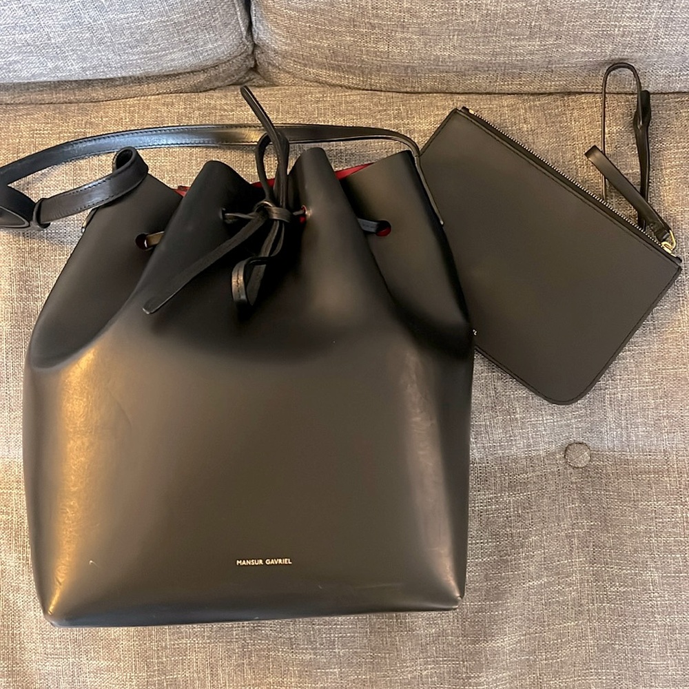 Mansur Gavriel Black/Red Leather Bucket Bag